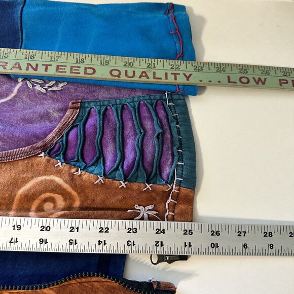 Womens Colorful Patchwork Hoodie Zip Up Embroidery Hood Pockets Medium Hippie - Picture 6 of 7